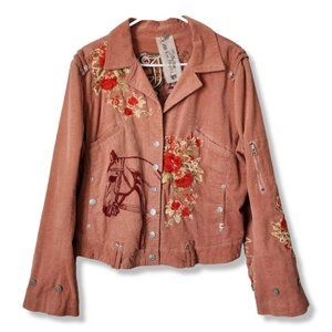 JW JOHNNY WAS Corduroy jacket equestrian floral in peach size XL